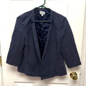 PURE Collection Blazer, Navy Blue Silk and Linen, 3/4 Sleeve, Women's Size 10